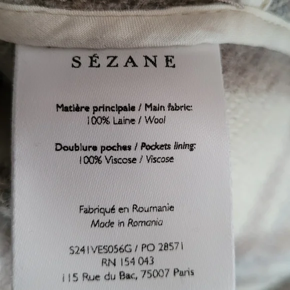 SEZANE ANNELINE PLAID WOOL JACKET SHACKET - Picture 8 of 8